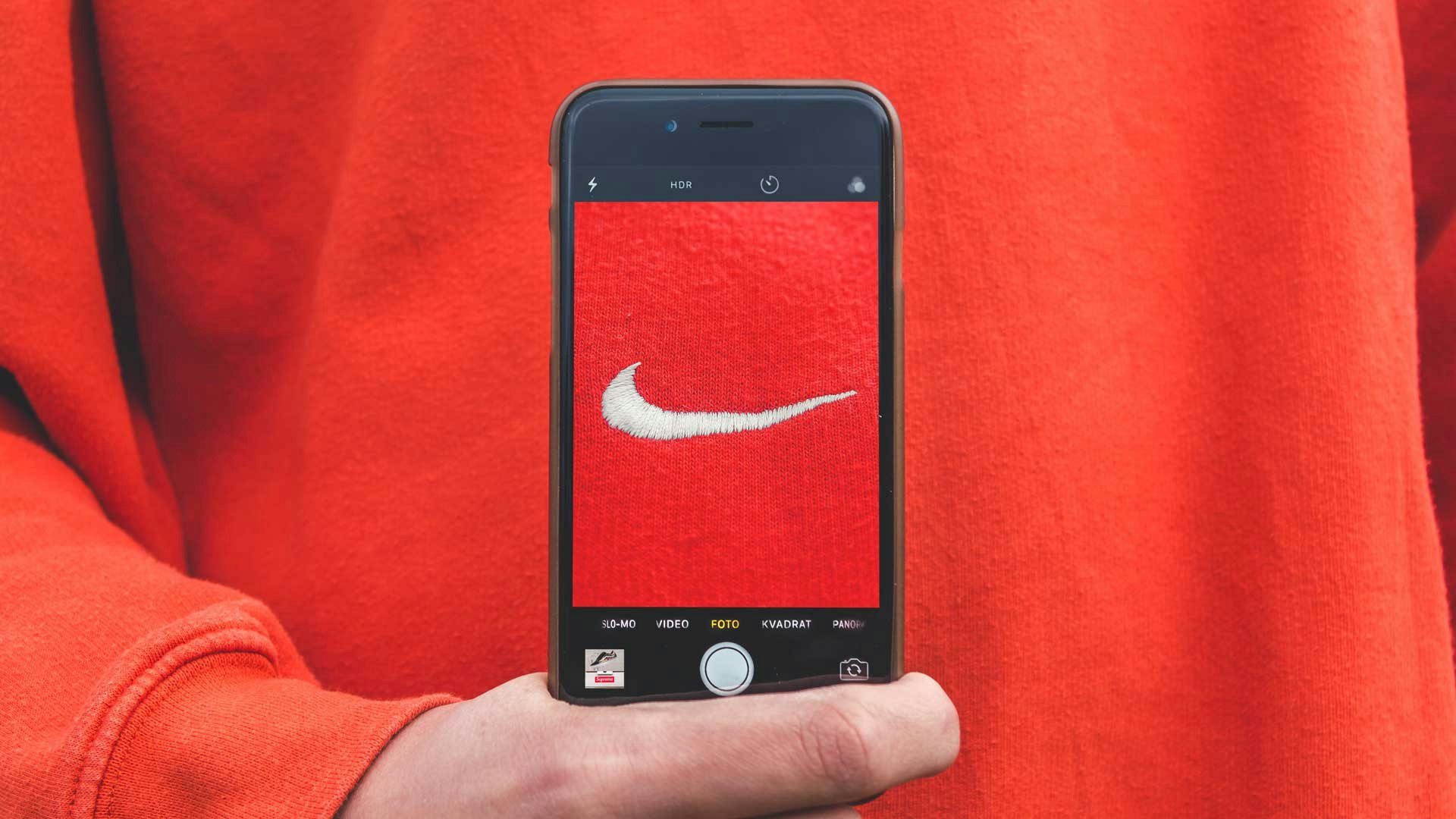 Nike Branded Red Sweatshirt with Phone in Front